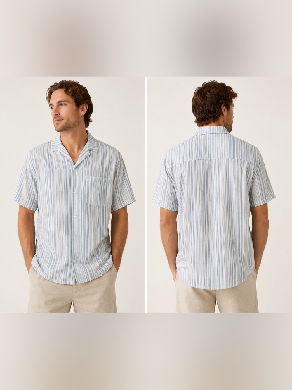 Vissla Light Blue Stripe Short Sleeve Button Down Collar Shirt Men’s Medium
